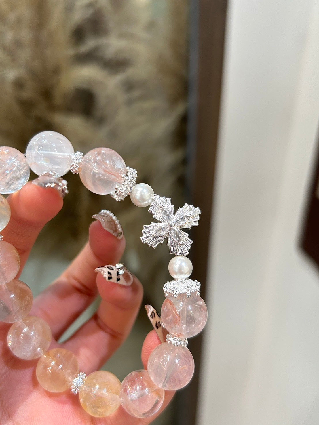天然紅黃膠花水晶手鏈|12mm夢幻雙色 × 白銀配飾|招財 × 桃花能量雙啟動|夢幻雙色 × 能量雙全